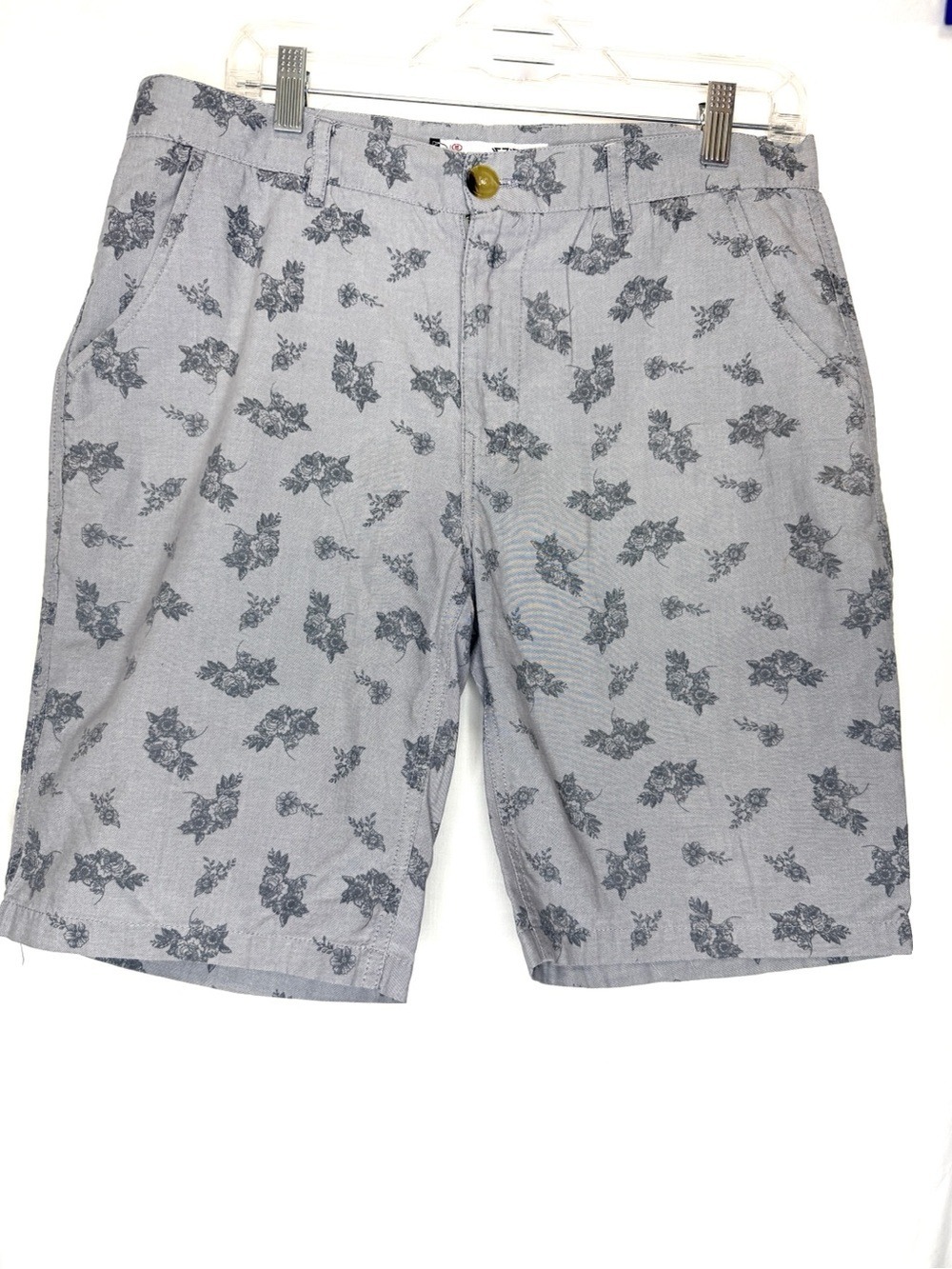 GUC- Ezekiel Men's Gray Floral Print Casual Flat Front Surf Skate Shorts Size 32